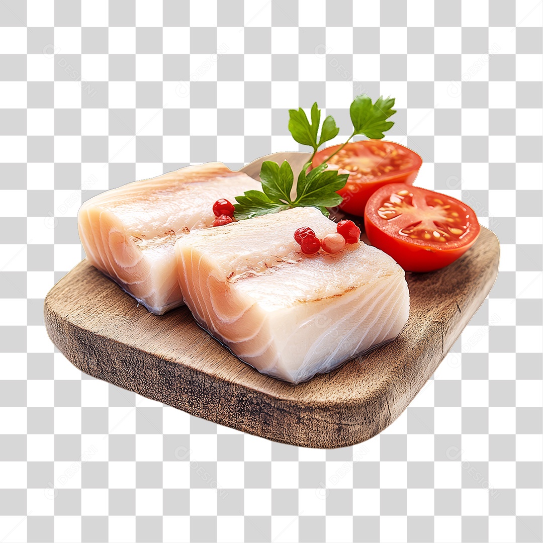 Corte de Peixes em Tábua de Madeira PNG Transparente