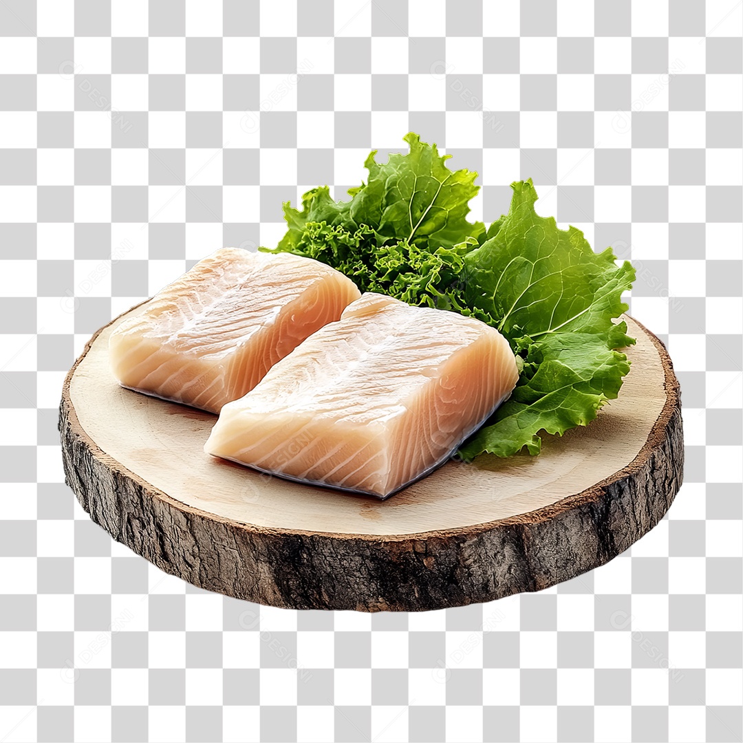Corte de Peixes em Tábua de Madeira PNG Transparente