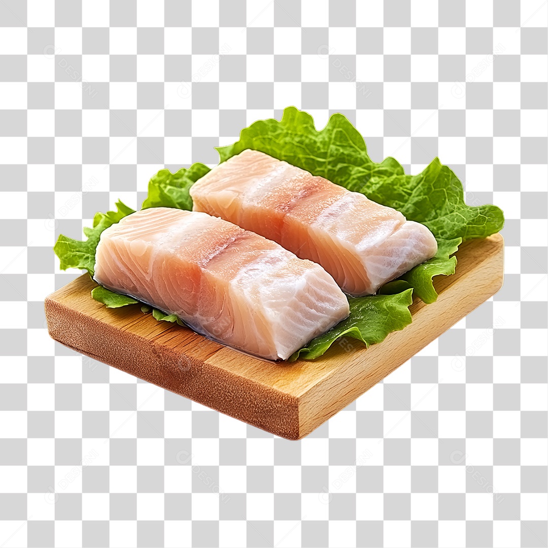 Corte de Peixes em Tábua de Madeira PNG Transparente
