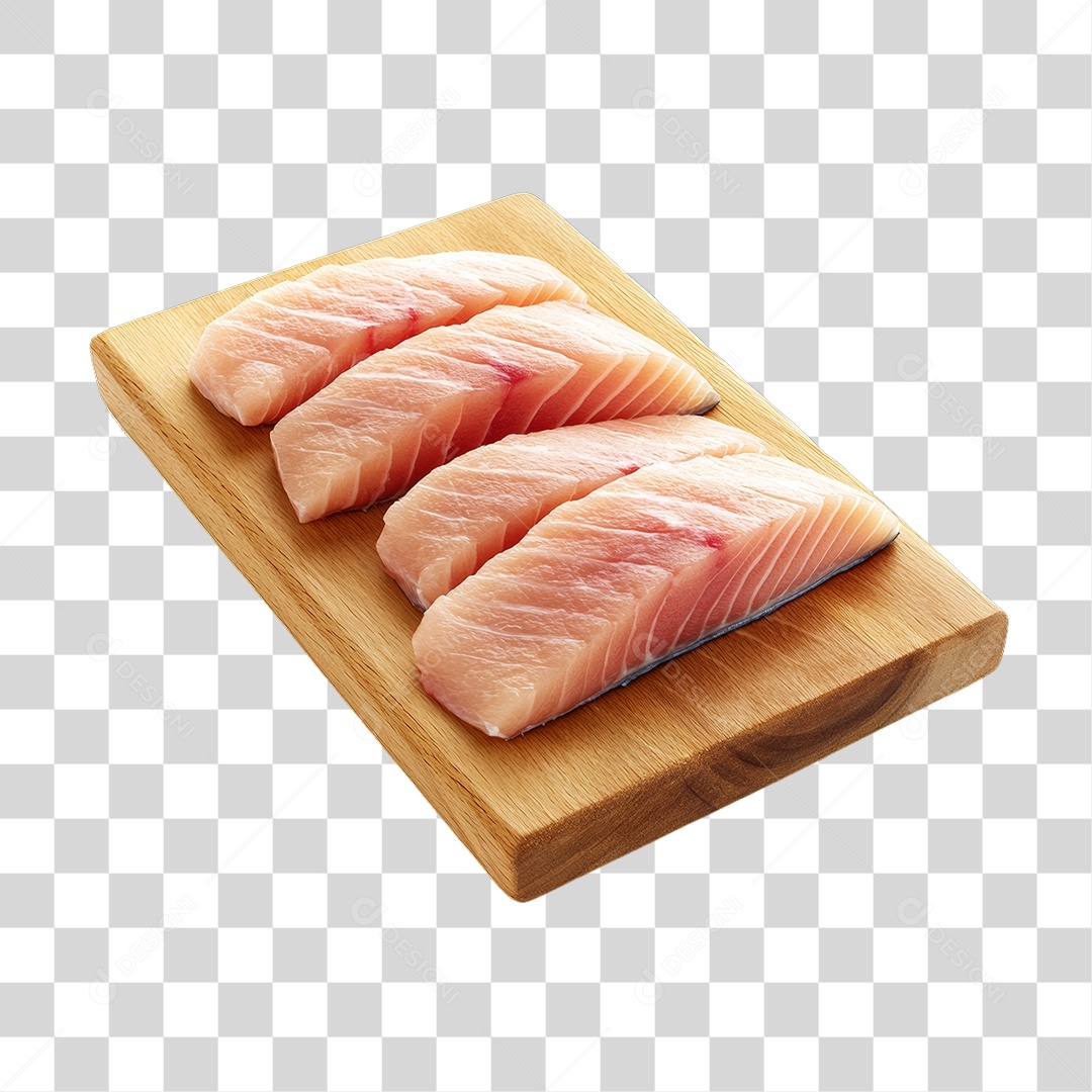 Corte de Peixes em Tábua de Madeira PNG Transparente