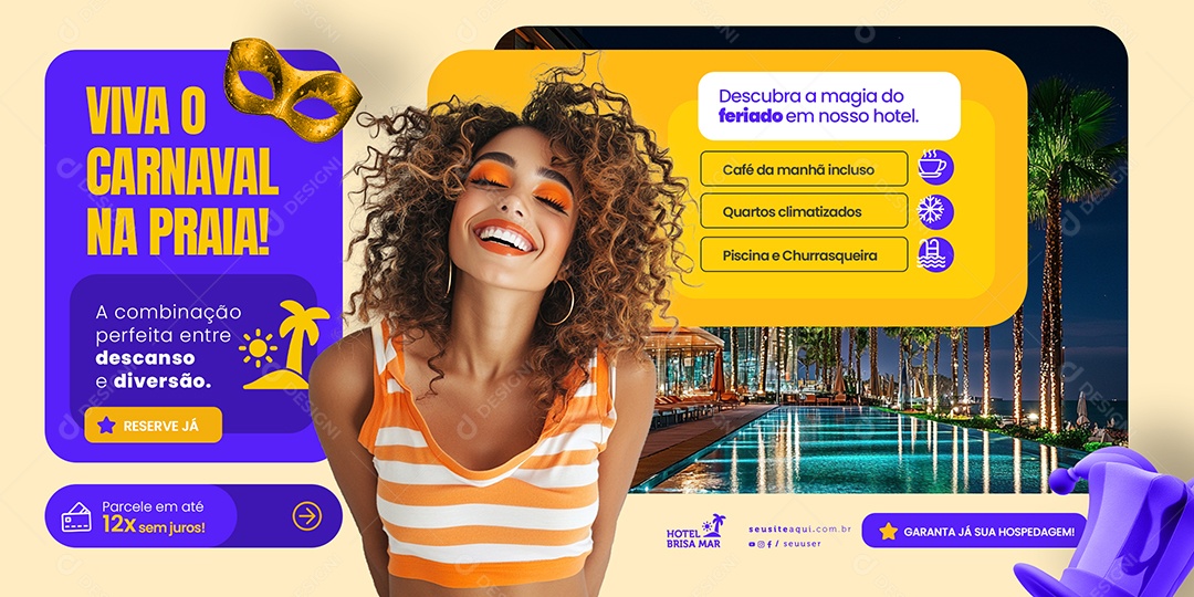 Carrossel Social Media Carnaval Vaga para Hotel Pousada Social Media PSD Editável