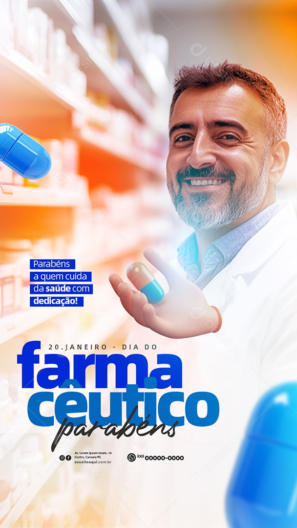 Story Dia do Farmacêutico 20 de Janeiro Parabéns Social Media PSD Editável