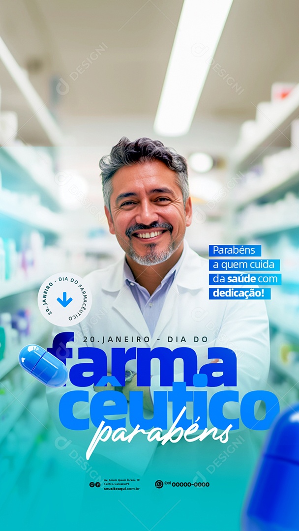 Story Dia do Farmacêutico 20 de Janeiro Parabéns Social Media PSD Editável
