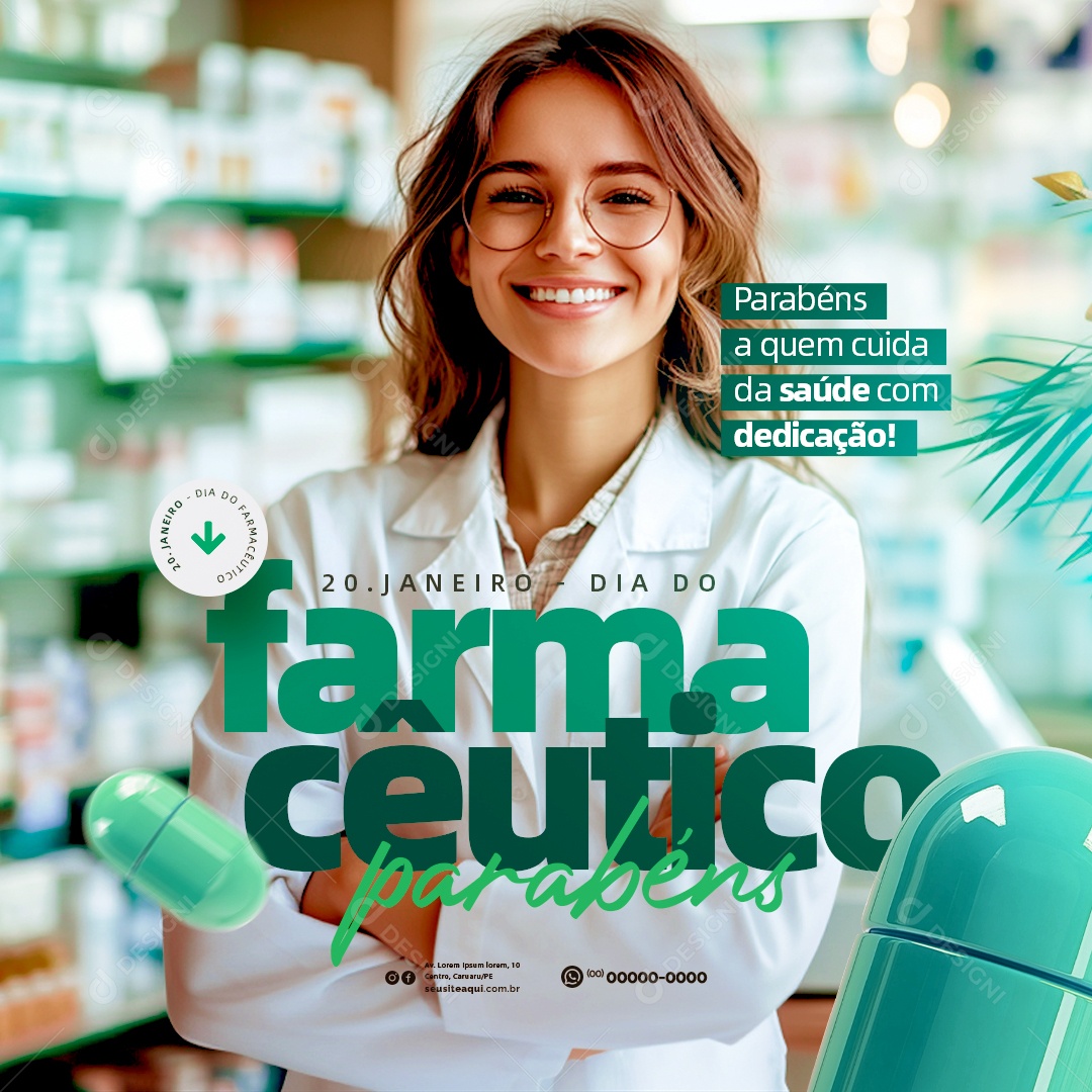 Dia do Farmacêutico 20 de Janeiro Parabéns Social Media PSD Editável