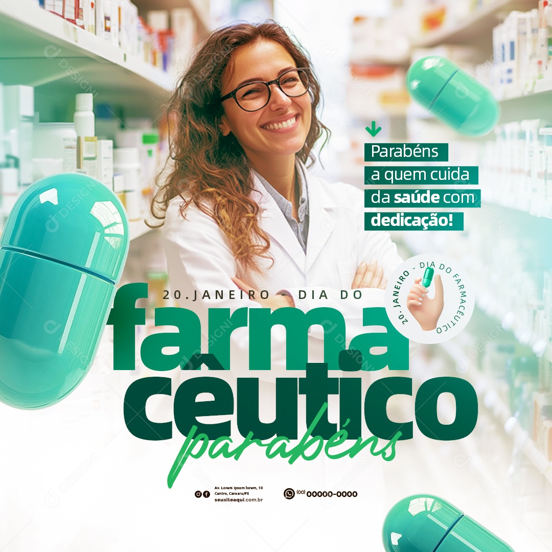 Dia do Farmacêutico 20 de Janeiro Parabéns Social Media PSD Editável