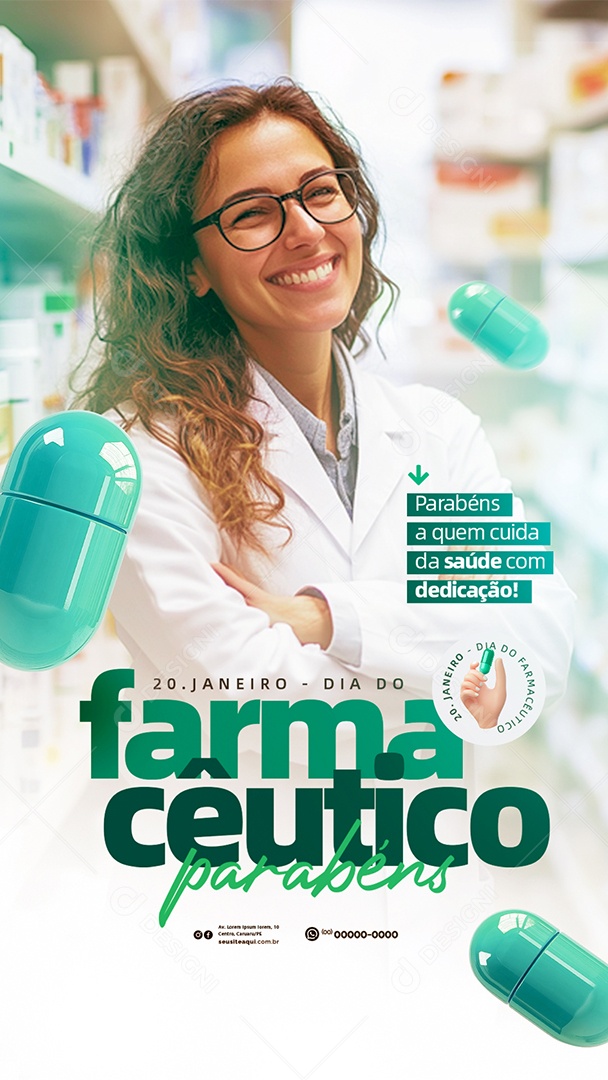 Story Dia do Farmacêutico 20 de Janeiro Parabéns Social Media PSD Editável