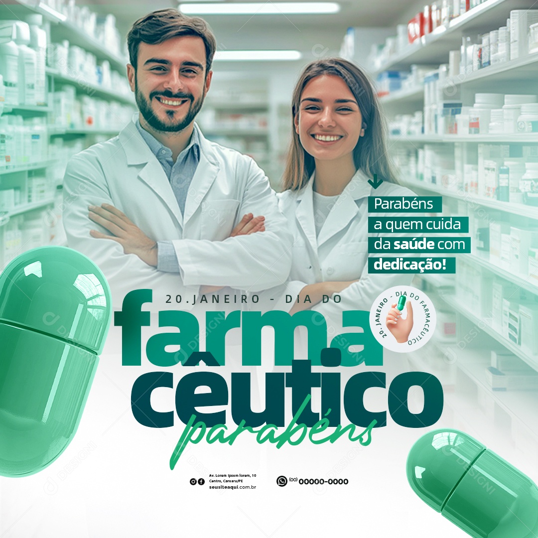 Dia do Farmacêutico 20 de Janeiro Parabéns Social Media PSD Editável