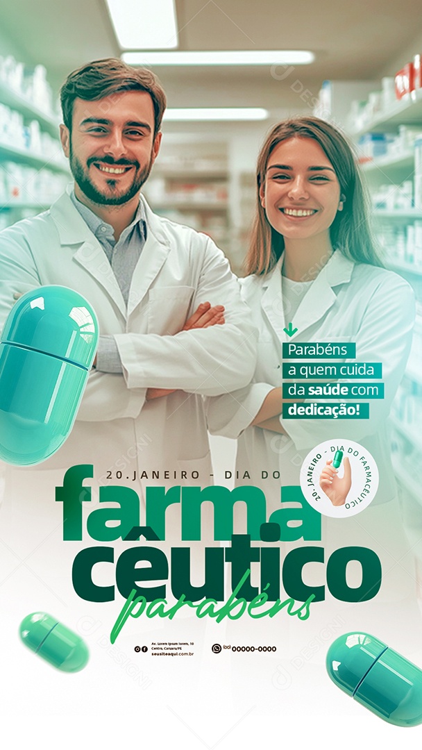 Story Dia do Farmacêutico 20 de Janeiro Parabéns Social Media PSD Editável