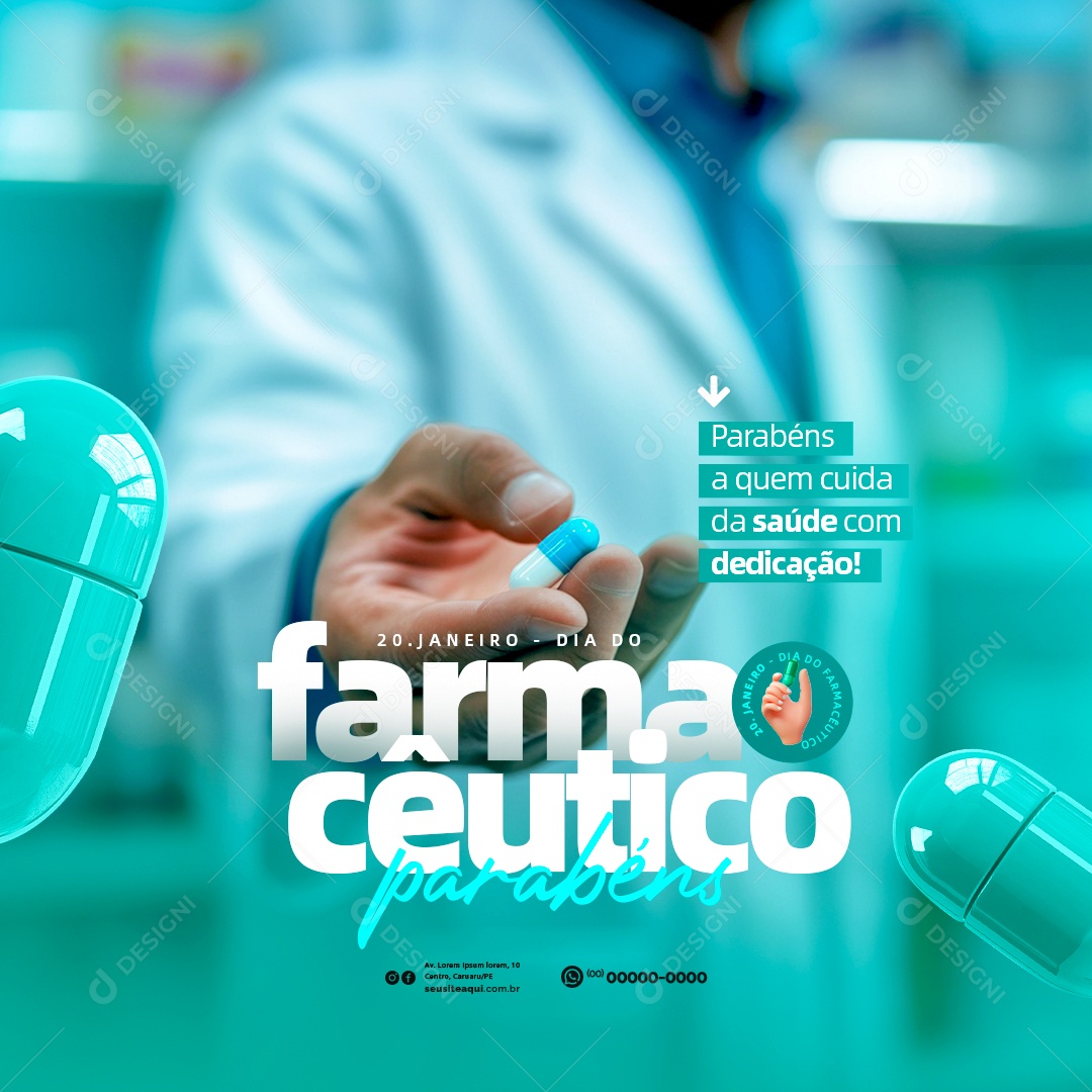 Dia do Farmacêutico 20 de Janeiro Parabéns Social Media PSD Editável