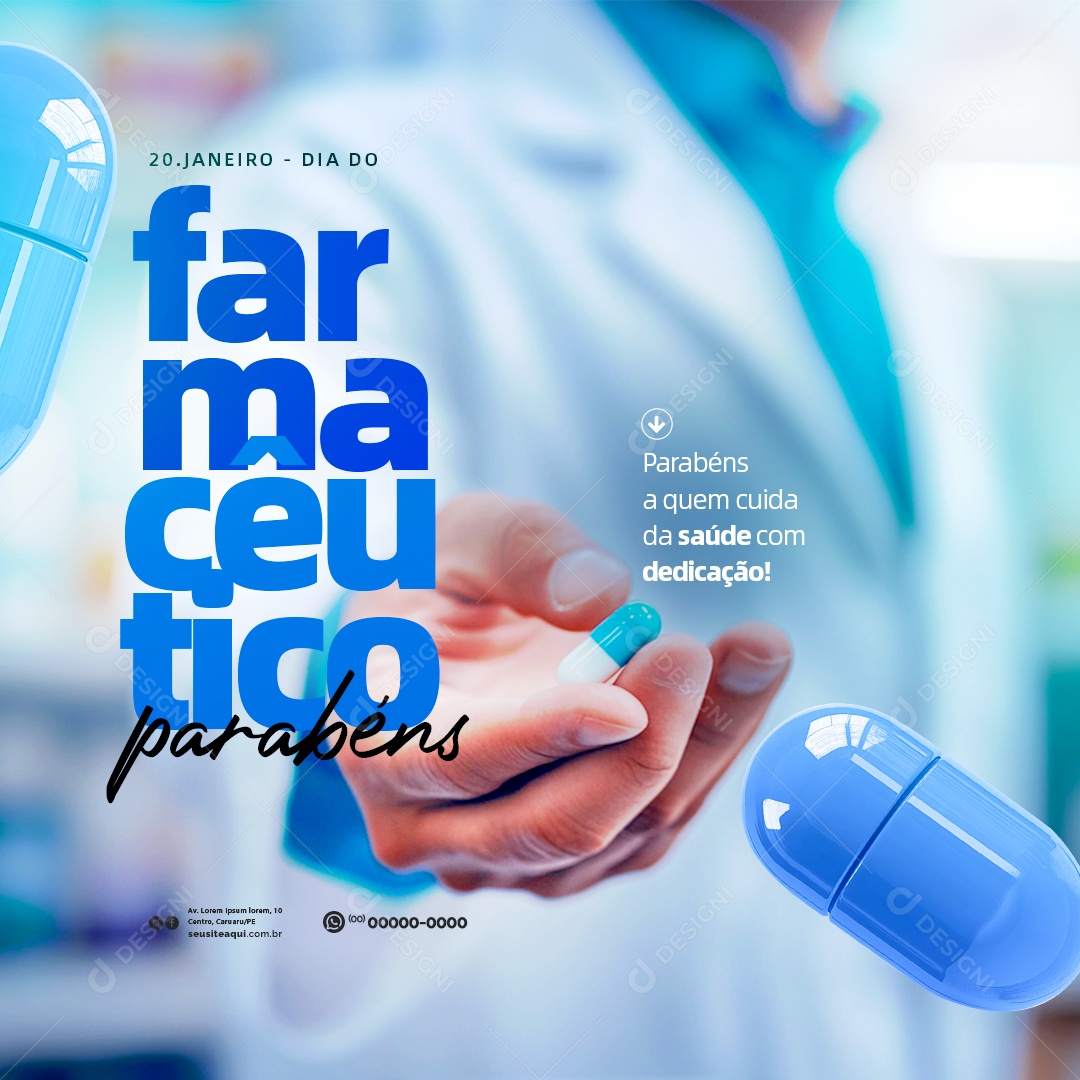Dia do Farmacêutico 20 de Janeiro Parabéns Social Media PSD Editável