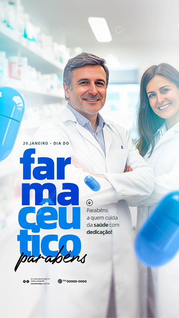 Story Dia do Farmacêutico 20 de Janeiro Parabéns Social Media PSD Editável