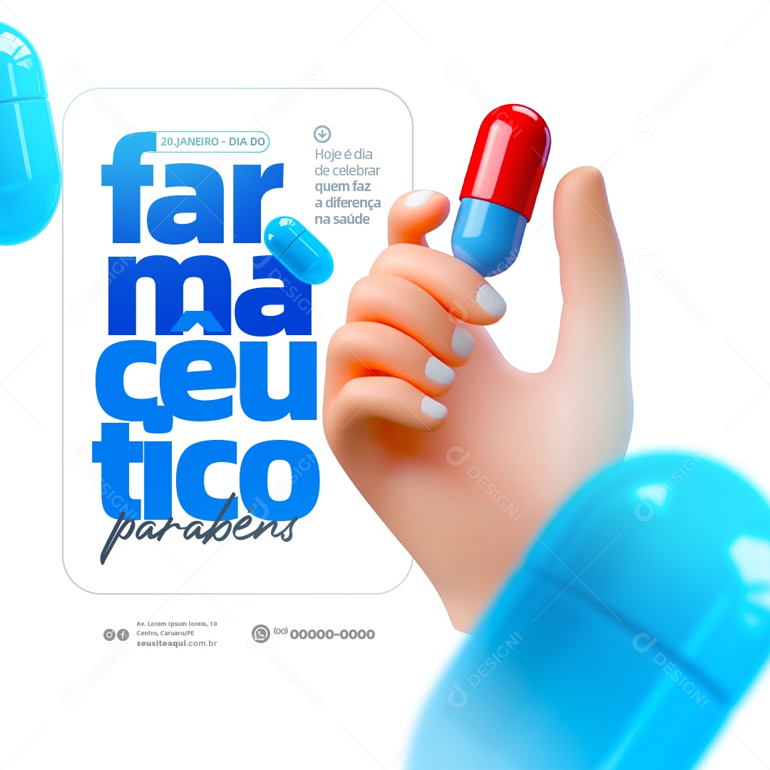 Dia do Farmacêutico 20 de Janeiro Parabéns Social Media PSD Editável