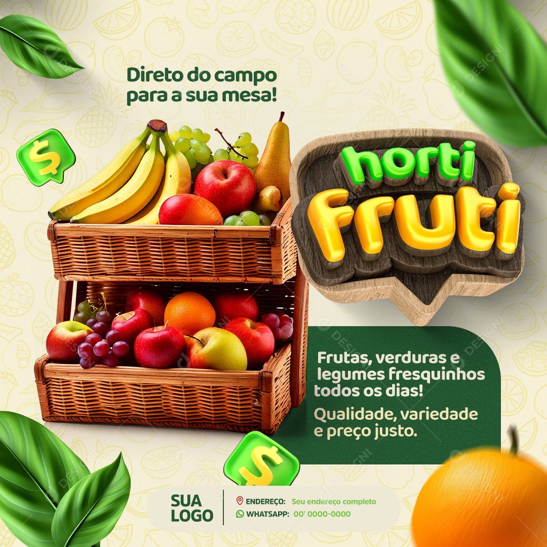 Feed Hortifruti Direto Do Campo Para Sua Mesa Social Media PSD Editável