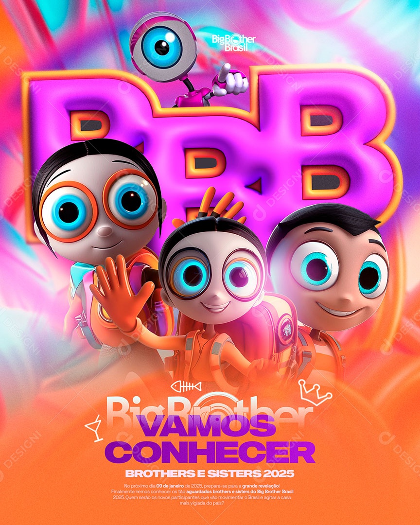 Big Brother Vamos Conhecer Brothers e Sisterns Social Media PSD Editável