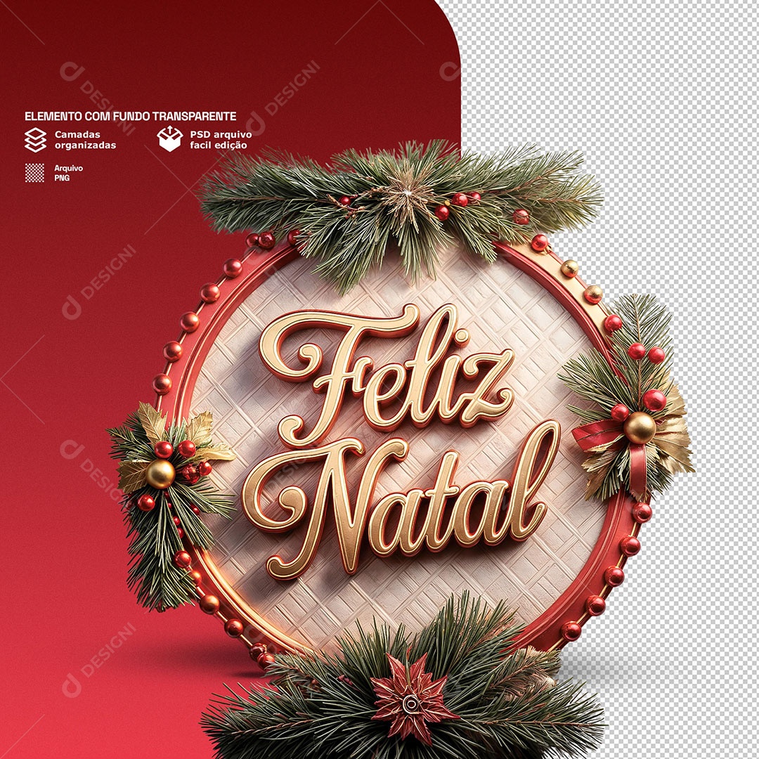Feliz Natal Selo 3D Para Composição PSD