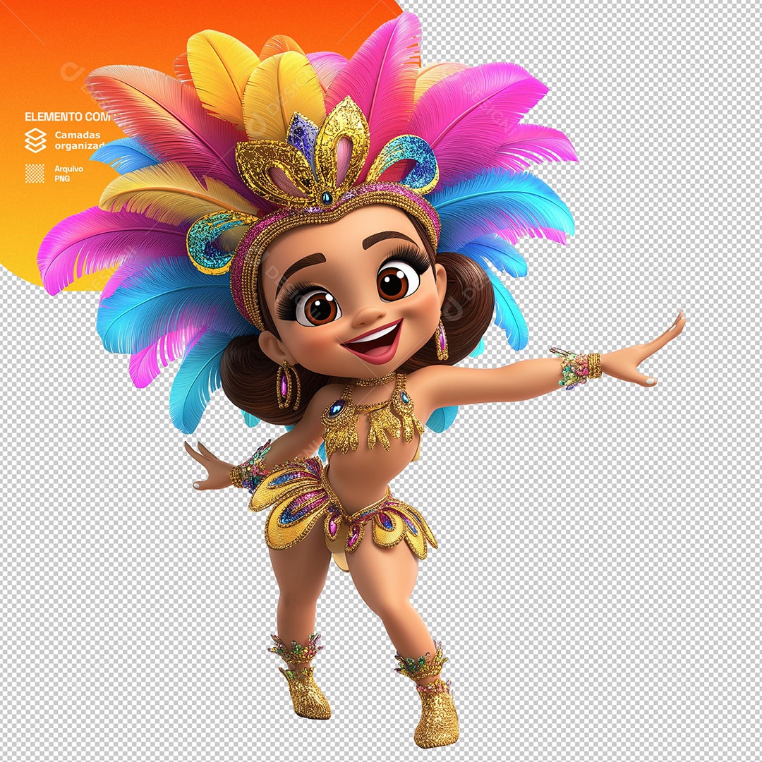 Personagem Mulher Fantasiada pro Carnaval Elemento 3D para Composição PSD