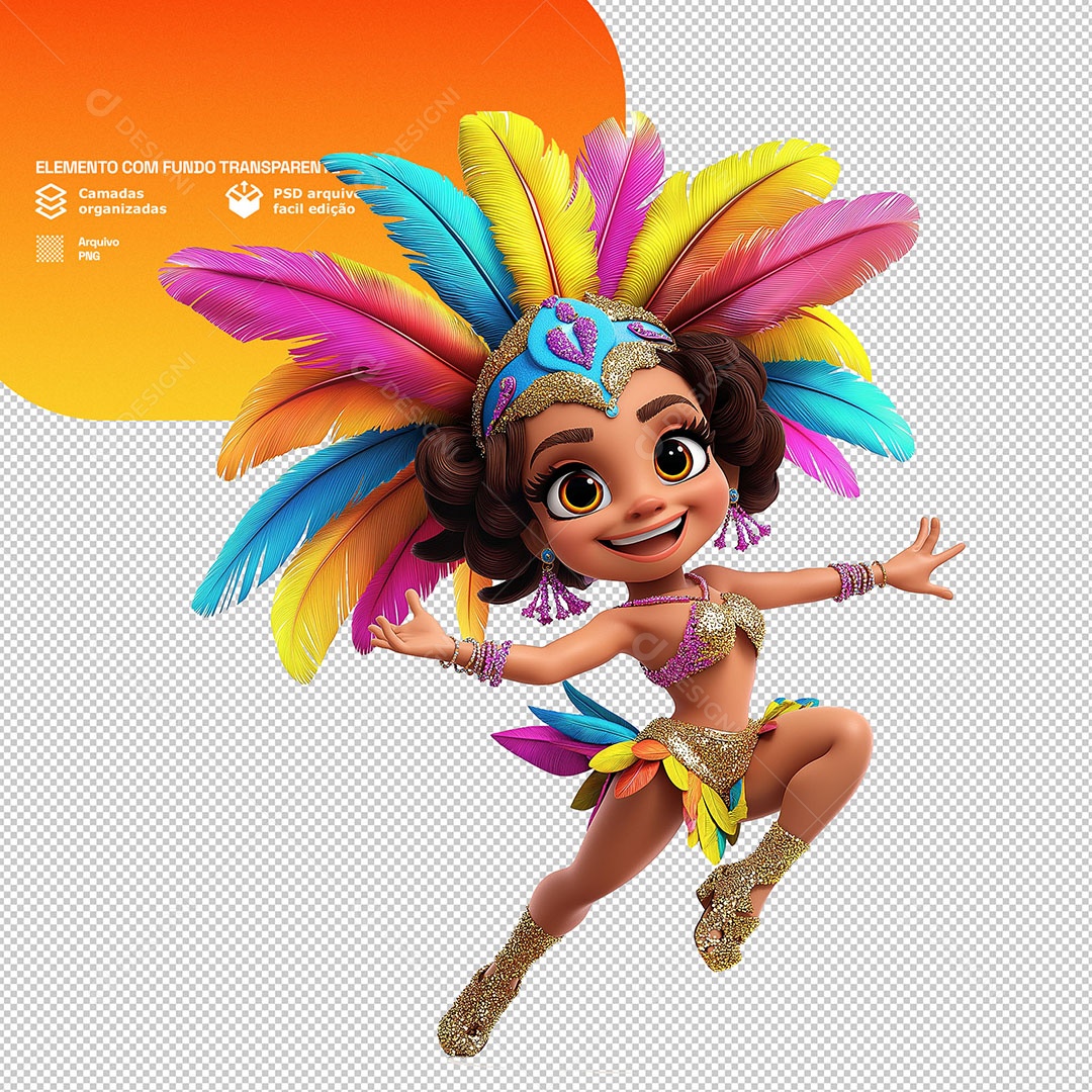 Personagem Mulher Fantasiada pro Carnaval Elemento 3D para Composição PSD