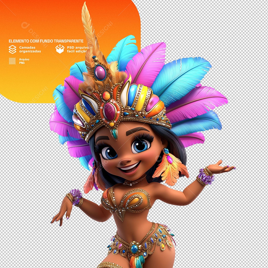 Personagem Mulher Fantasiada pro Carnaval Elemento 3D para Composição PSD