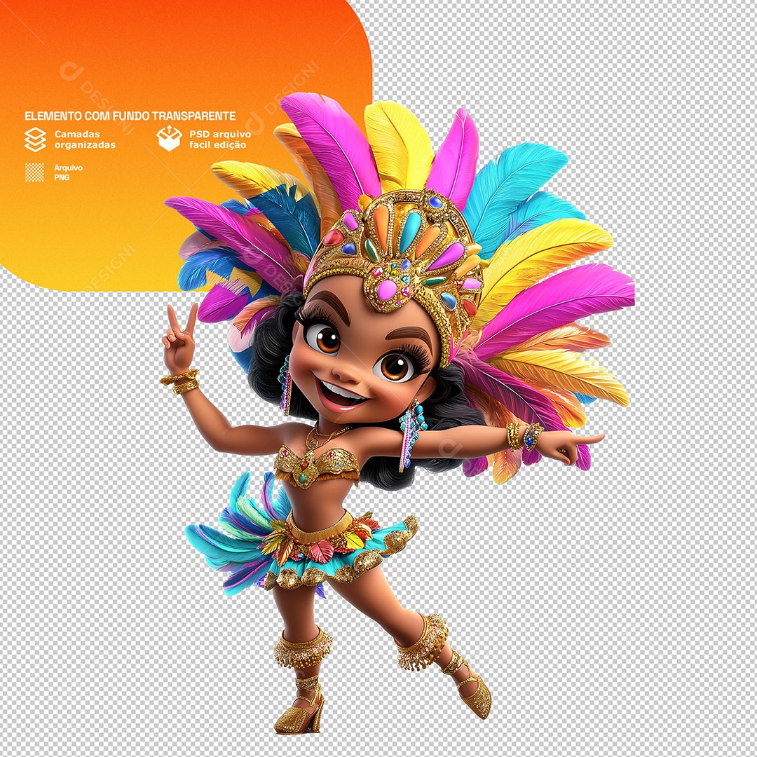 Personagem Mulher Fantasiada pro Carnaval Elemento 3D para Composição PSD
