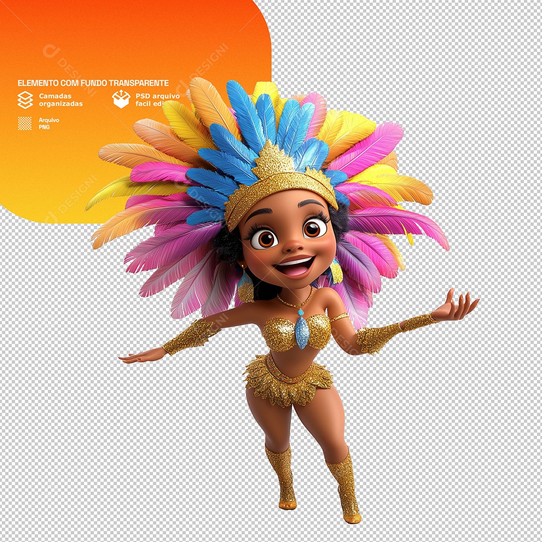 Personagem Mulher Fantasiada pro Carnaval Elemento 3D para Composição PSD