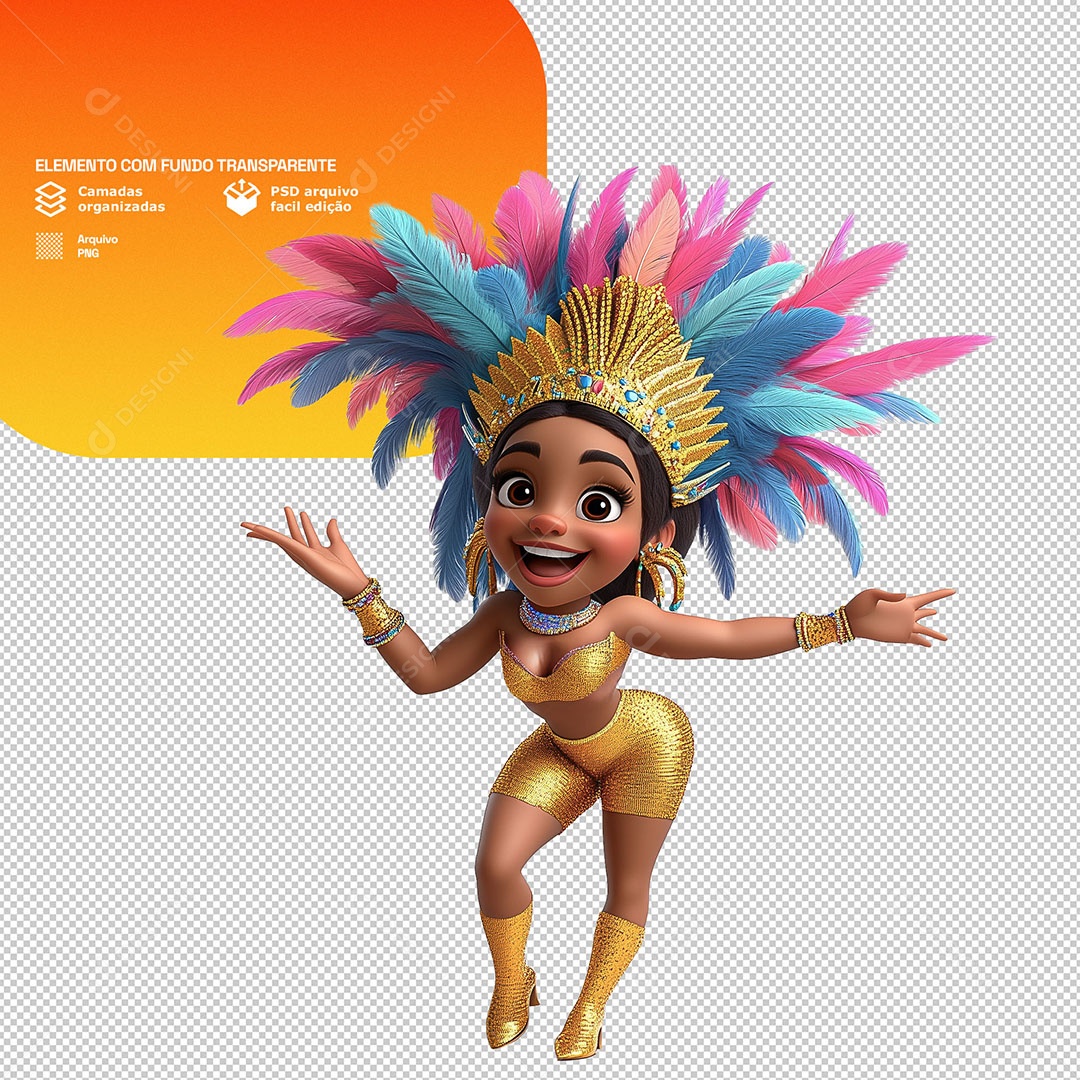 Personagem Mulher Fantasiada pro Carnaval Elemento 3D para Composição PSD