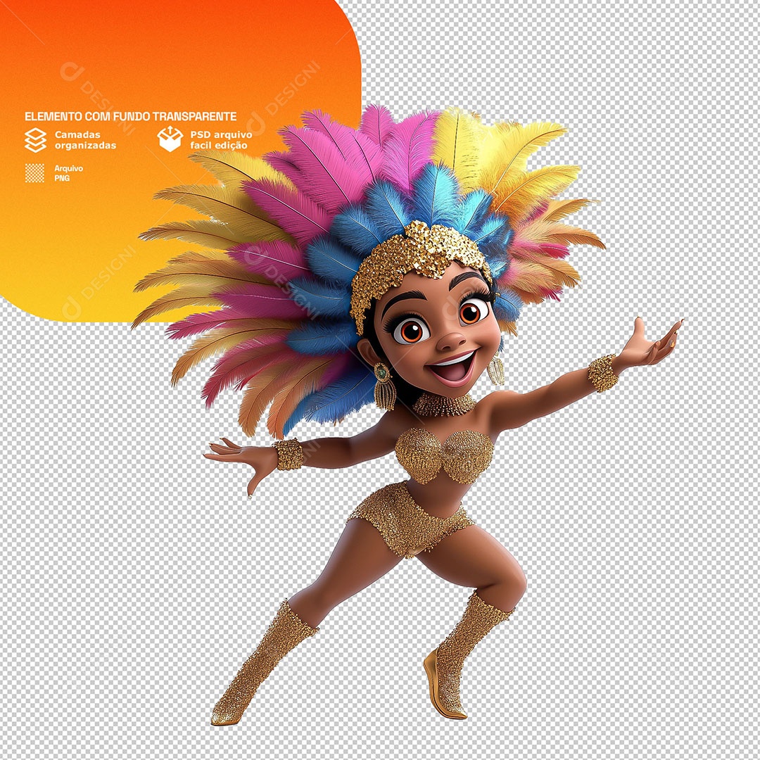 Personagem Mulher Fantasiada pro Carnaval Elemento 3D para Composição PSD