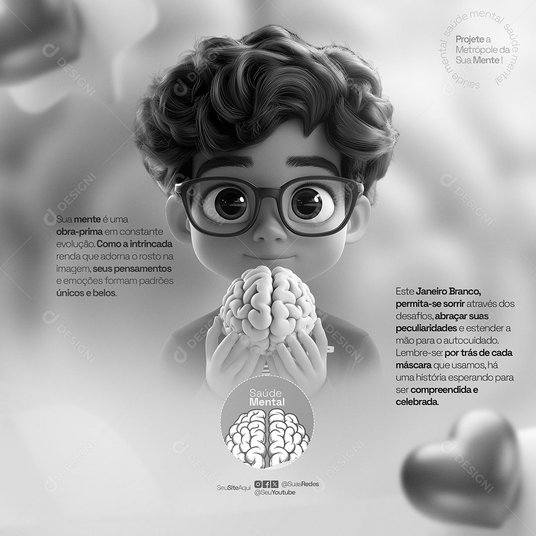 Social Media Janeiro Branco Sua Mente é Uma Obra Prima Em Constante Evolução PSD Editável
