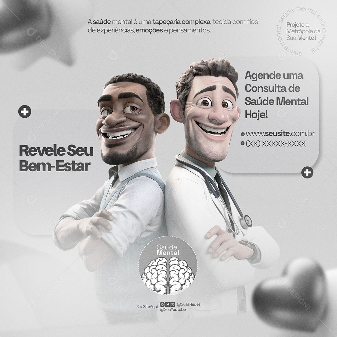 Social Media Janeiro Branco Revele Seu Bem Estar PSD Editável