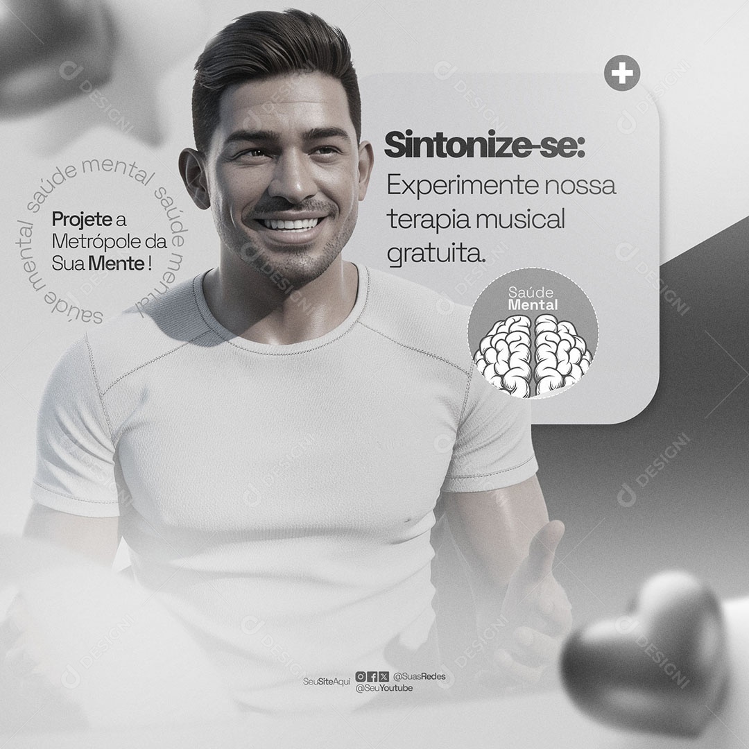 Social Media Janeiro Branco Proteje a Metrópole da Sua Mente PSD Editável