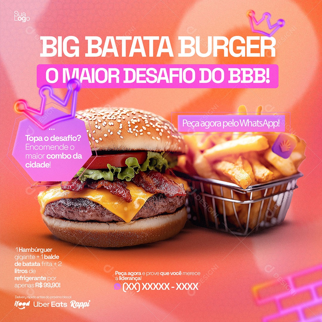 Big Batata Burger O Maior Desafio do BBB Social Media PSD Editável