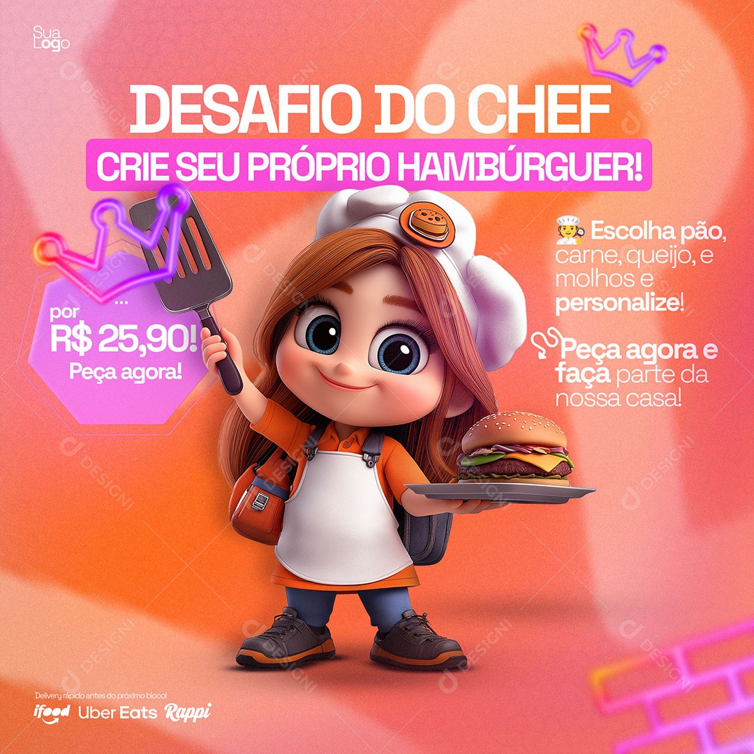 Desafio do Chef Crie Seu Próprio Hambúrguer Social Media PSD Editável