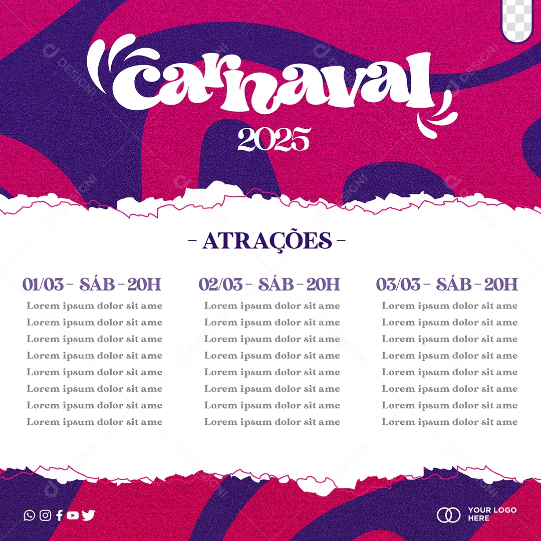 Carnaval Atrações Festival Social Media PSD Editável