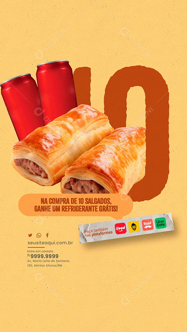 Story Na Compra de 10 Salgados Ganhe um Refrigerante Social Media PSD Editável