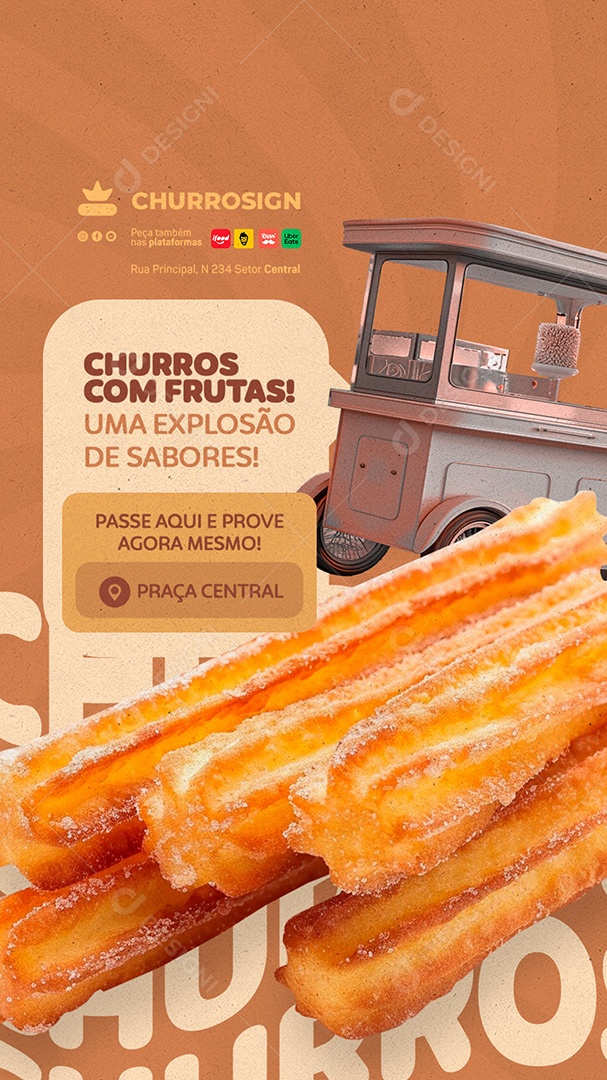 Story Churros com Frutas Uma Explosão de Sabores Social Media PSD Editável