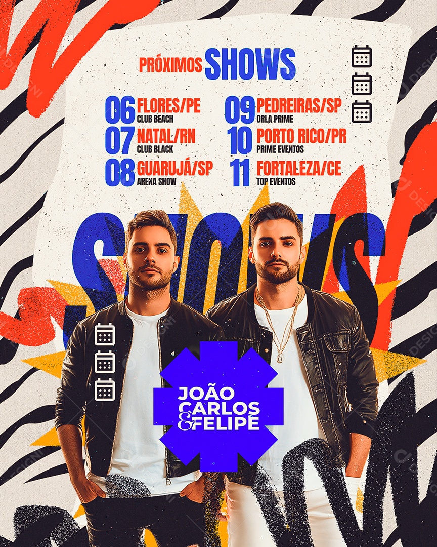 Flyer Agenda Próximos Shows João Carlos e Felipe Social Media PSD Editável