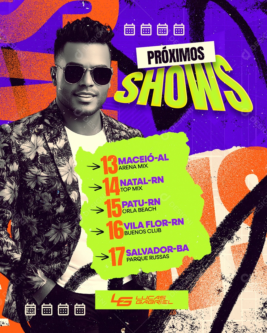 Flyer Agenda Próximos Shows Lucas Gabriel Social Media PSD Editável
