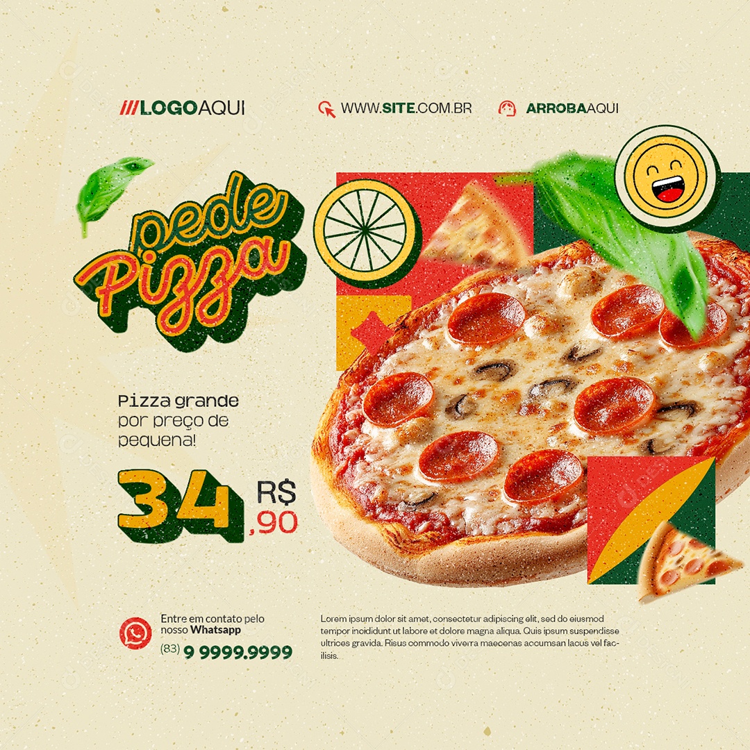 Pizzaria Pizza Grande por Preço de Pequena Social Media PSD Editável