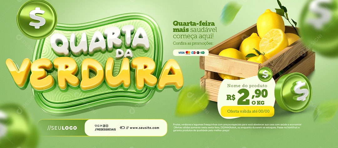Banner Quarta da Verdura Hortifruti Quarta Feira Mais Saudável Social Media PSD Editável