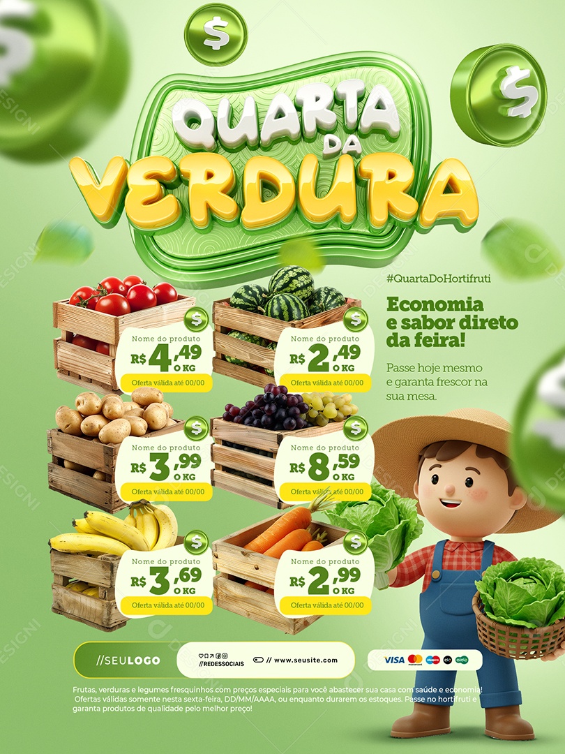 Quarta da Verdura Hortifruti Encarte Economia e Sabor Direto da Feira Social Media PSD Editável