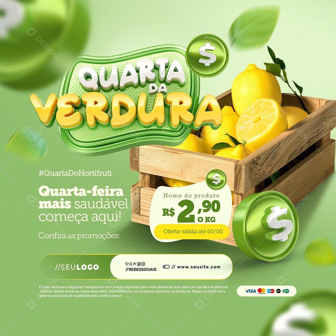 Quarta da Verdura Hortifruti Quarta Feira Mais Saudável Social Media PSD Editável