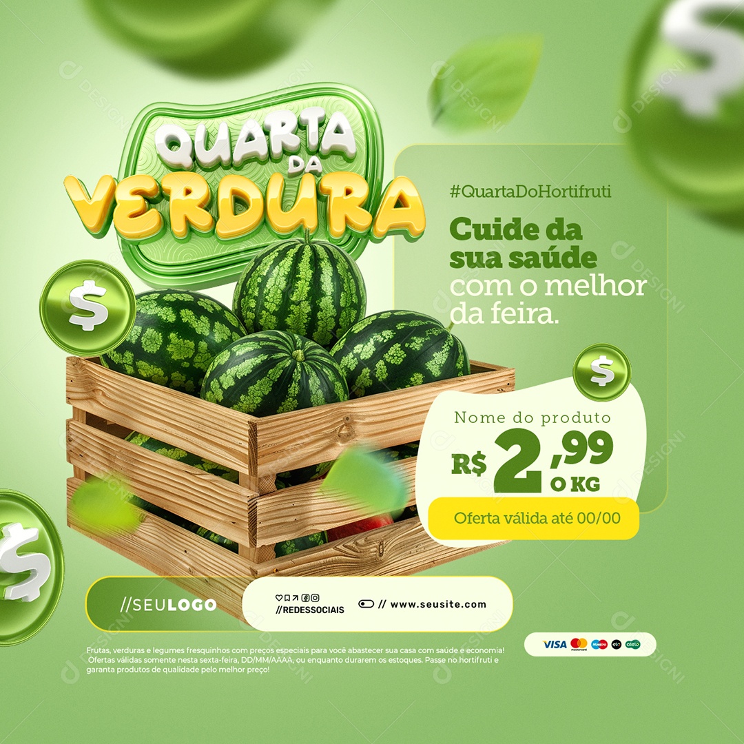 Quarta da Verdura Hortifruti Melancia O Melhor da Feira Social Media PSD Editável