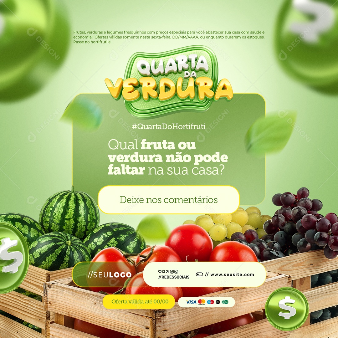 Quarta da Verdura Hortifruti Qual Fruta ou Verdura Não Pode Faltar Social Media PSD Editável