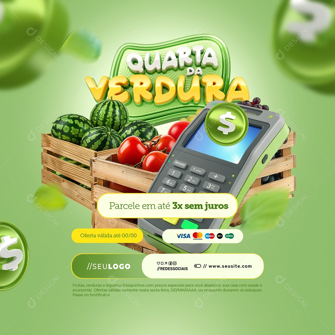 Quarta da Verdura Hortifruti Parcele em Até 3x Sem Juros Social Media PSD Editável