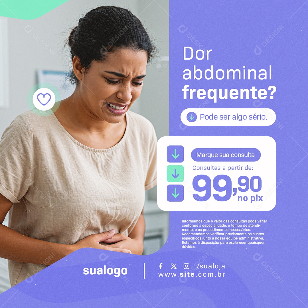 Clínica Gastroenterologia Dor Abdomnial Frequente Social Media PSD Editável