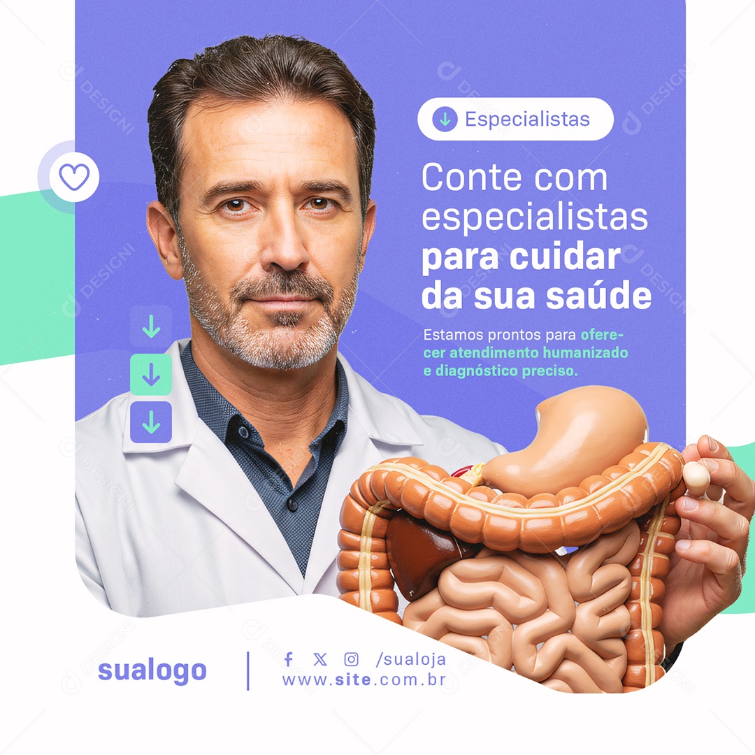 Clínica Gastroenterologia Conte com Especialistas para Cuidar da Sua Saúde Social Media PSD Editável