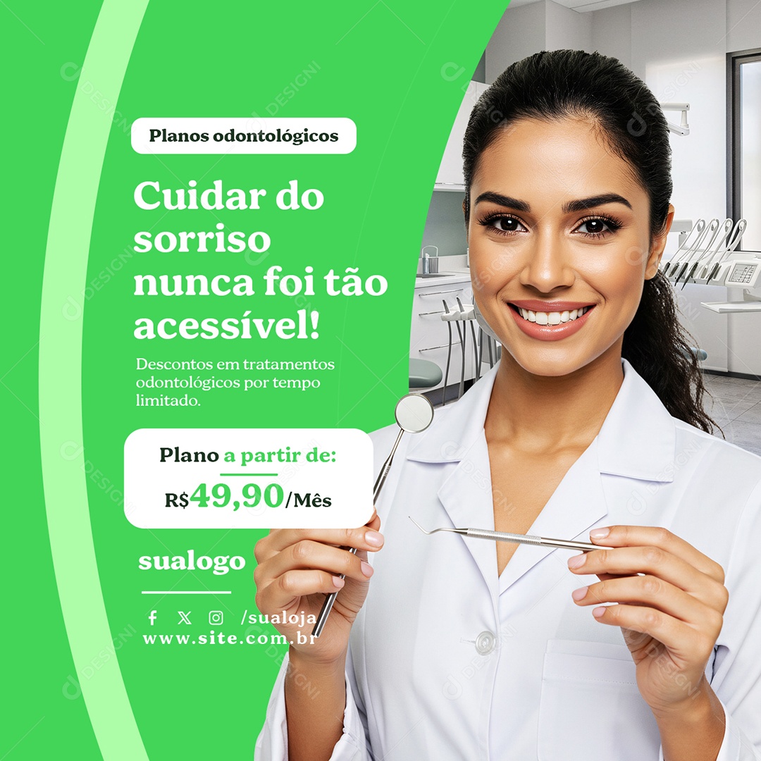 Clínica Odontológica Planos Odontológicos Social Media PSD Editável