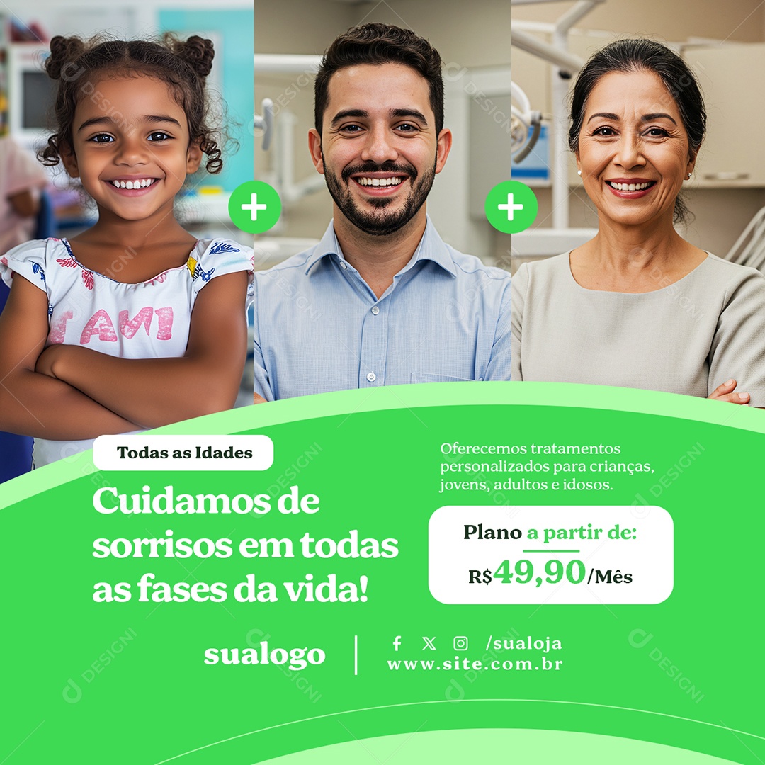 Clínica Odontológica Todas as Idades Cuidamos de Sorrisos Social Media PSD Editável