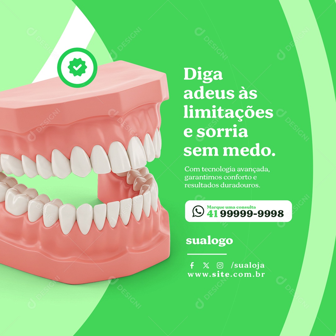 Clínica Odontológica Diga Adeus às Limitações Sem Medo Social Media PSD Editável