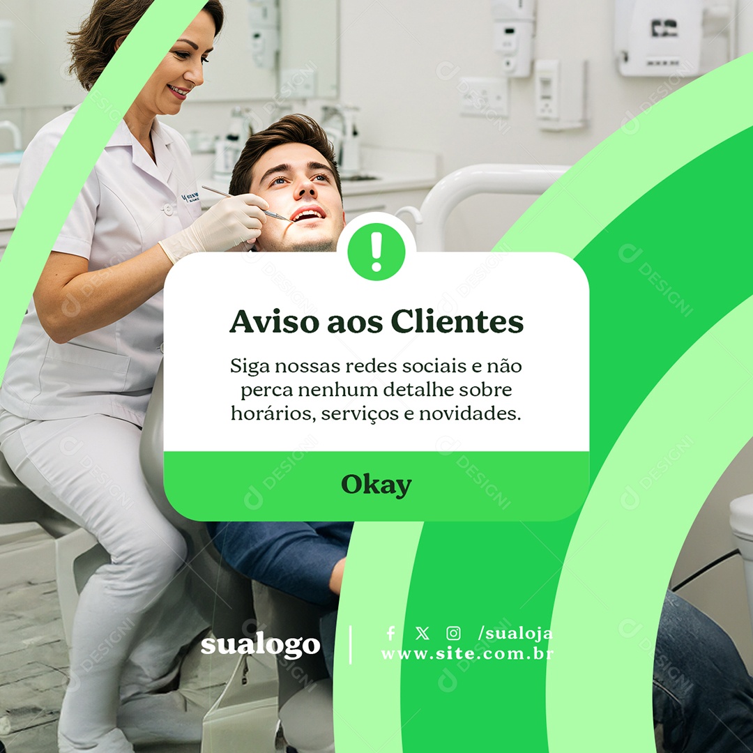 Clínica Odontológica Aviso aos Clientes Social Media PSD Editável