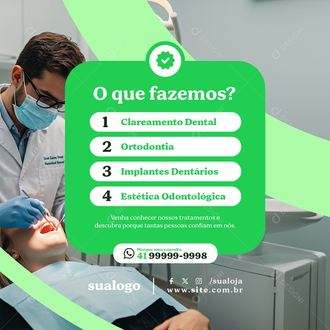 Clínica Odontológica O Que Fazemos Social Media PSD Editável